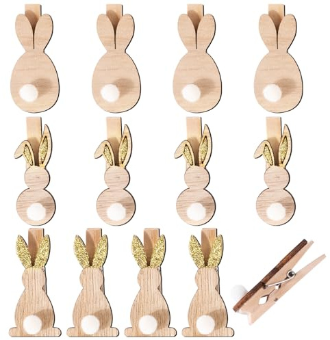 BOFUNX 12 Stücke Ostern Holzklammern Mini Osterhase Holzklammern Dekoklammern für Ostern Geschenk Fotos
