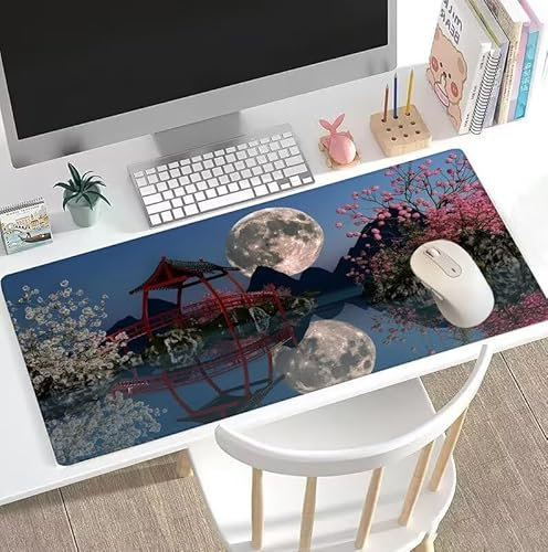 Mouse Mat Pavilion Large Mouse Pad 900x400x3mm Moon Desk Mat, Stitched Edges Mousepad, Non Slip Desk Mat, Rubber Base, Waterproof Soft Cloth Gaming Mouse Pad, PC Accessories Office,Women Gifts W5-476