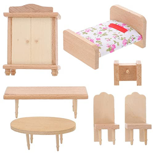 Abaodam Miniatur-puppenhaus-bausatz – Puppenhaus-möbelset Mit Bett Tisch Und Stühlen