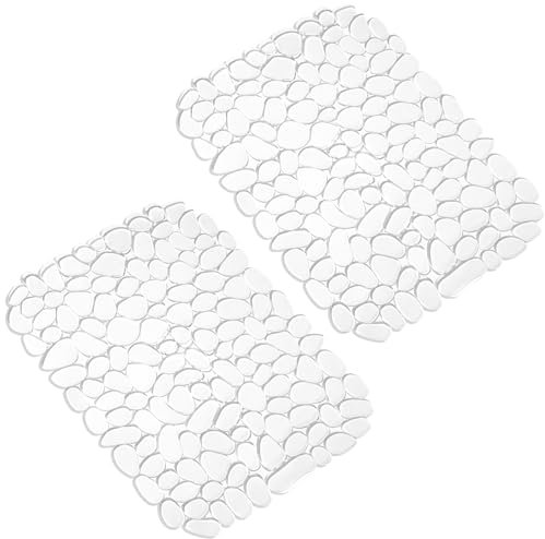 LEAZZLE Alfombrilla Fregadero Cocina Transparent, Juego de 2 Protector de Fregadero Cocina de PVC, 40x30cm, Alfombrilla con Forma de Guijarros para el Fondo del Fregadero de Cocina