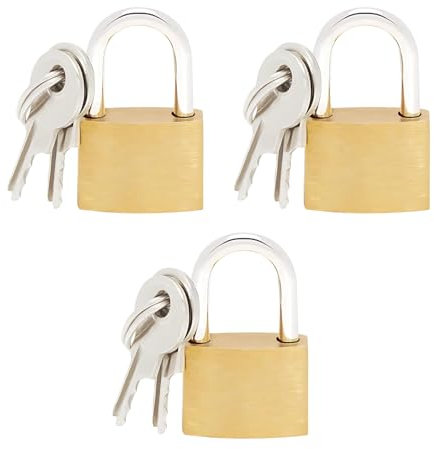 Pack of 3 Small Padlock Set, 20mm Brass Lock, for Luggage, Sport Bag, Suitcase