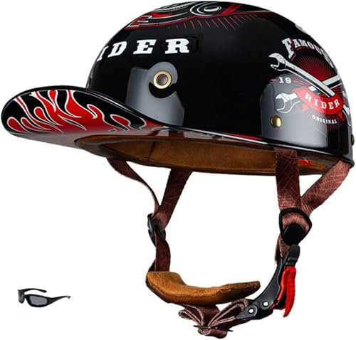 GKCEGHKS Casco Faccia Aperta retrò ECE Omologato retrò Casco Scodella Casco A Scodella Scooter Motorino Aperto Caschi da Moto Mezzo Casco Scooter Crociera Bicicletta Mezzo Elmetto Moto retrò