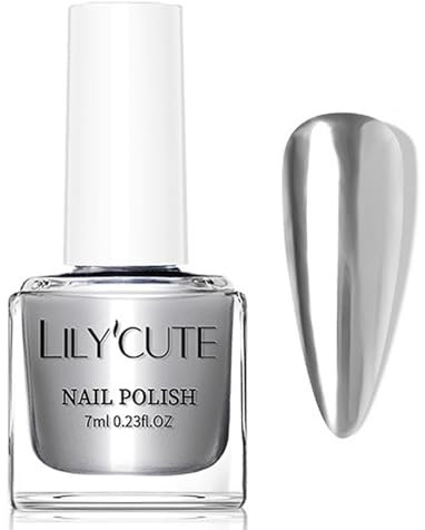 Virellay Silber Spiegel Nagellack Metallic Glänzende Chrom Nagellack Kein UV Benötigt für Frauen (Silber, 7 ML)
