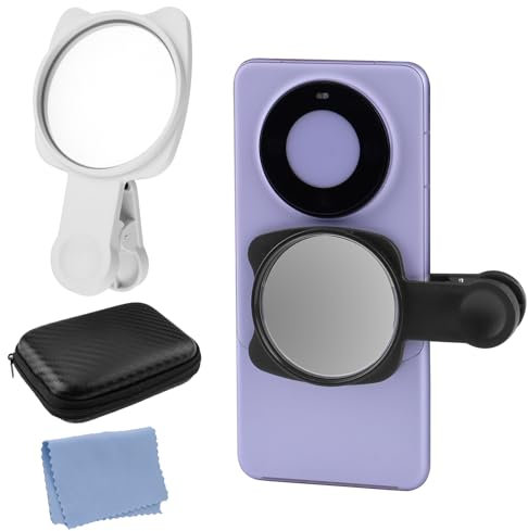 Fatiya 2 Set Clip-on Phone Back Camera Selfie Mirror with Box & Cloth, Universal Smartphone Camera Mirror Reflection, Cell Phone Selfie Monitor Screen for Mobile Rear Vlog Video (Black & White)