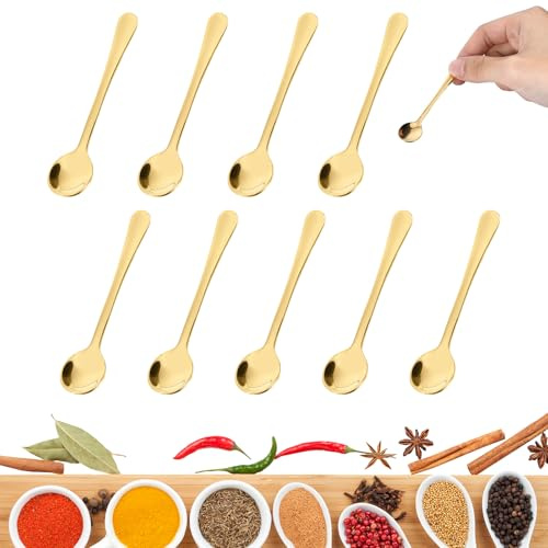 Juego de piezas de cucharilla, exquisito espejo pulido cuchara de expreso mini/cucharas de café/postre, cuchara pequeña de acero inoxidable para reuniones de restaurante en casa, lavavajillas, (dorado