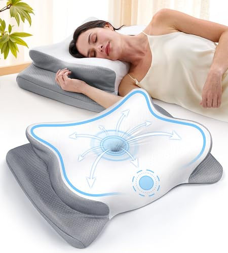 EKIFT Cervical Neck Pillow for Pain Relief, Cooling Memory Foam Pillow for Side, Back & Stomach Sleepers, Odorless Bed Pillow for Deep Sleep, Ergonomic Orthopedic Contour Neck Support Grey