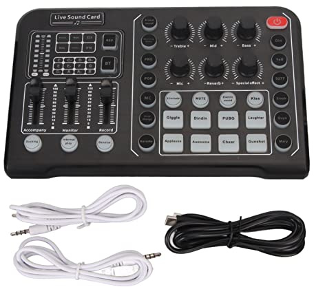 KIMISS Tarjeta de Sonido en con Potencia de 48V, Transmisión de Tableros de Mezcladores de Cancelación de Ruido, Podcast, Karaoke & Gaming - Compatible con Teléfono, PC y Tableta