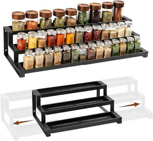 3 Tier Expandable Spice Rack, 41-75cm Adjustable Spice Organiser Rack