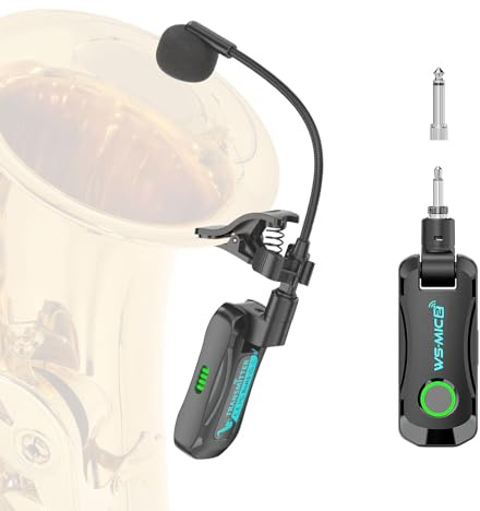 Micrófono inalámbrico para saxofón de 2,4 G, micrófono inalámbrico de guitarra acústica con transmisor y receptor, señal estable de 30 m para saxofón, bocina francesa, trompeta, espectáculos en vivo