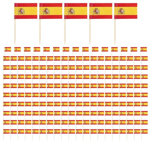 200 stycken Spanien tandpetare flaggor, miniflaggor cupcake-topper, Spanien flaggor pick för fotbollsfest, cocktailpub-dekoration, cupcake toppers toothpick, födelsedag & festtillbehör