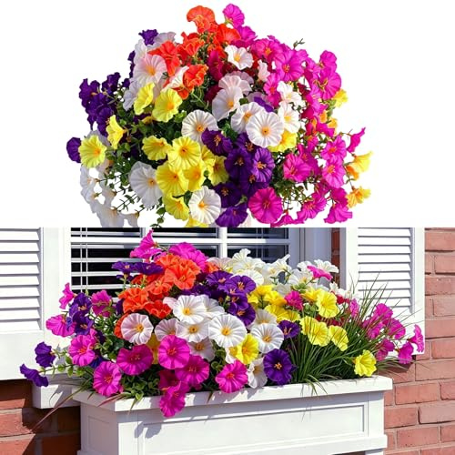 chenyu 12Pièces Fleurs Artificielles Exterieur Mélange 5 Couleurs | Fleur Artificielle Exterieur Jardinière pour Decoration Balcon Diy Jardins Intérieurs Pots de Fleurs Fête de Mariage