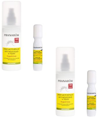 Pranarom - Pack 2 Sprays Anti-Moustiques & Tiques + 2 Rollers Bio | Enrichi aux Huiles Essentielles de Lavande aspic, Menthe des champs, Curcuma et Tanaisie