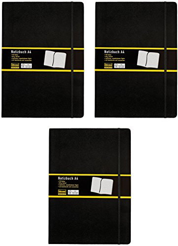 3er Vorteilspack Idena 209280 - Notizbuch DIN A4, 192 Seiten, 80 g/m², kariert, schwarz (DIN A4 | 3 Stück, kariert)
