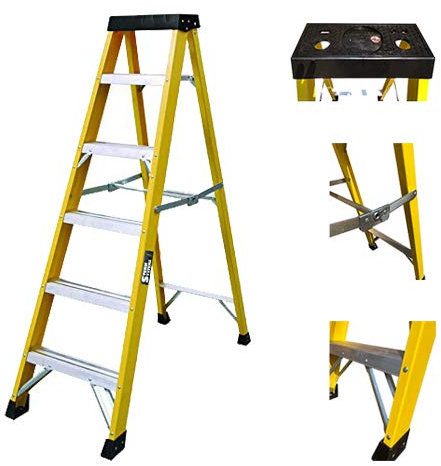 6 Tread Fibreglass Step Ladder 30000v - Electricians Heavy Duty Tread EN131 - GRP Step Ladder Sterk Systems