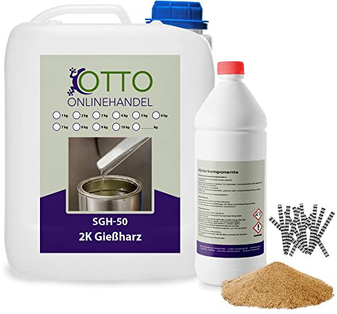 SGH-50 Gießharz (3 kg) Set zum Estrich reparieren (inkl. Estrichklammern und Quarzsand) farbloses 2K Epoxidharz Injektionsharz Vergussmasse Laminierharz zum Risse verharzen