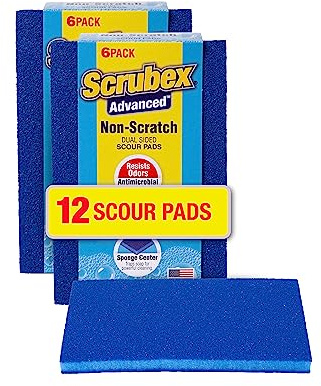 Scrubex Non-Scratch Odor Resistant Scour Pads, Multi-Purpose Scouring for Kitchen and Household, Safe for Non-Stick Cookware (12 scouring Pads)