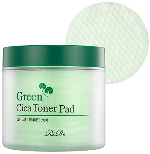 RiRe Green Cica Toner Pad, 150ml / 5.07oz, 70ea | 100% Pure Cotton Pads, Centella Asiatica, PHA, Plant Derived Extracts, Exfoliating, Cleansing, Moisturizing, Soothing, Korean Skin Care