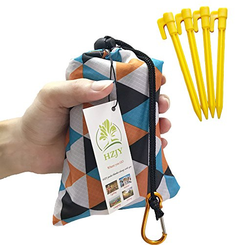 HZJOYUE Outdoor-Picknickdecke 180.3 x 139.7 cm – kompakt, leicht, Taschendecke, beste Matte für den Strand, Wandern, Reisen, Camping, Festivals mit Karabiner, Schlaufen, Heringen (Camouflage-Gitter)