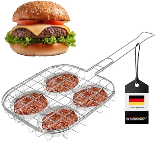 bremermann Burger-Grillhalter für 4 Burger Patties // Edelstahl // ca. 57 x 26 cm // Burgergriller Grillkorb