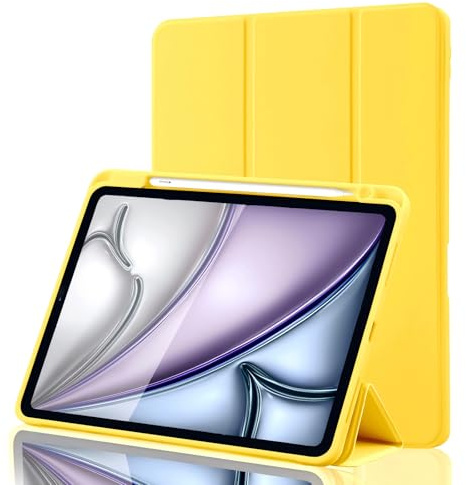 Coque pour iPad Air 11 Pouces M4 2026/M3 2025/M2 2024, Air 5e/4e 10,9 Pouces 2022/2020 avec Porte-Stylo, Prend en Charge la Charge de Pencil 2nd Gen, Auto Réveil/Sommeil Smart Cover, Jaune