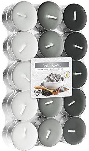 Bispol Riscaldamenti per aromi, 30 lumini a cavità di sale, cera multicolore, sale marino e profumo di giglia: 4h, ø3,9 x 1,5 cm