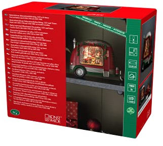 Konstsmide Karavan Weihnachtswerkstatt, wassergefüllt, mit an/aus Schalter, 5h Timer, kombinierbar mit 4384-550/4385-900, rot, batteriebetrieben, Innen, 1 warm weiße Dioden - 4386-550
