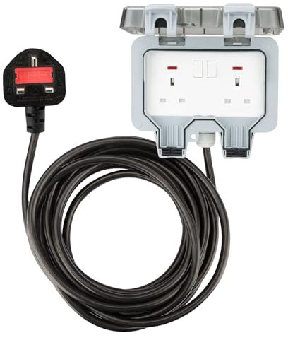 Haraqi 6M 2 Way 2 Gang IP66 Waterproof Outdoor Extension Lead Socket with Switch Indicator Light