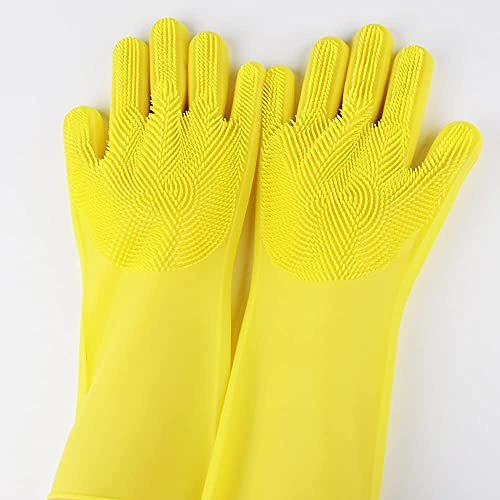 ZMA Washing Gloves for Kitchen | Silicone Cleaning Brush Dish Washing Sponge Great for Washing Dish, Car, Bathroom, Pet Care - Reusable Dishwashing Gloves with Scrubber for Hand Protection (Yellow)
