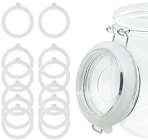 12 Pieces Rubber Seals Rings for Glass Jars, Airtight Silicone Replacement Gasket, Leakproof Silicone Gasket Sealing Rings for Mason Jars, Elastic and Fits Most Sizes (White)