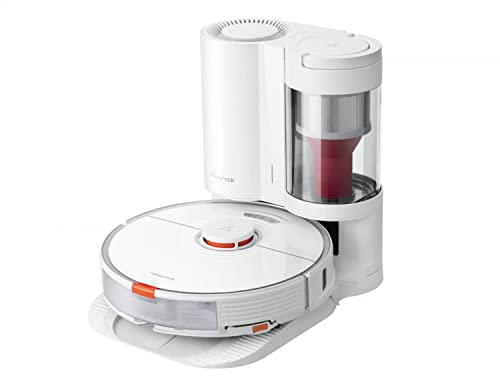 roborock S7 + Estación de Vaciado Automático, Aspiradora Robot Succión HyperForce Mopa Auto-Elevable Agua 300ml y Polvo 470ml, 5200mAh, Blanco, R100011