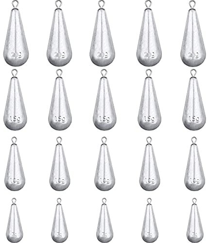 mohito 20PCS Gewichte Blei Sinker Angeln Drop Shot Stabblei 5g/10g/15g/20g Angeln Sinker Angelzubehör Set Gewichte 4 Spezifikationen,Tropfenform