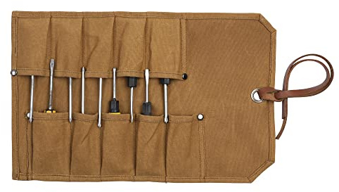 Heavy Duty Waxed Canvas Tool Roll Bag, Multi-function Tool Bag with 10 Staggered Pockets