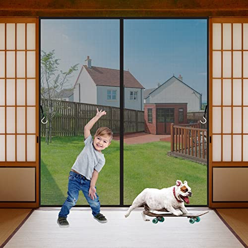 LZHBD Magnetic Fly Screen Door Insect Protection, 95x200 cm, Balcony Door Fly Curtain 10xStronger Than Normal The Magnetic Curtain is Ideal for The Balcony Door, Black, New Version