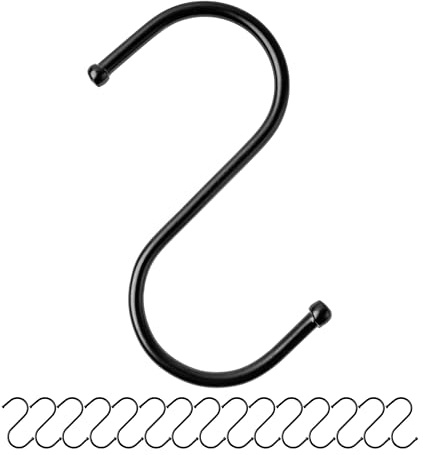 Crochets en S à suspendre, 16 pièces, en noir, crochets métalliques pour barres jusqu'à Ø 32 mm, longueur 85 mm, crochets en S pour cuisine, tringle à vêtements, garage, casserole, poêle, tasse