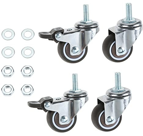bowarepro 4 x Rollen für Möbel, 32mm Möbelrollen Klein M6x15mm Lenkrollen mit Gewinde 2 Rollen mit Bremse 16kg pro Rolle (M6)