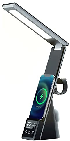 AAMNA Desk Lamp Lámpara de Escritorio LED con Cargador inalámbrico Puerto de Carga USB Lámpara de Mesa Regulable para el Cuidado de los Ojos con Brillo Continuo 3 Modos de iluminación Iluminación