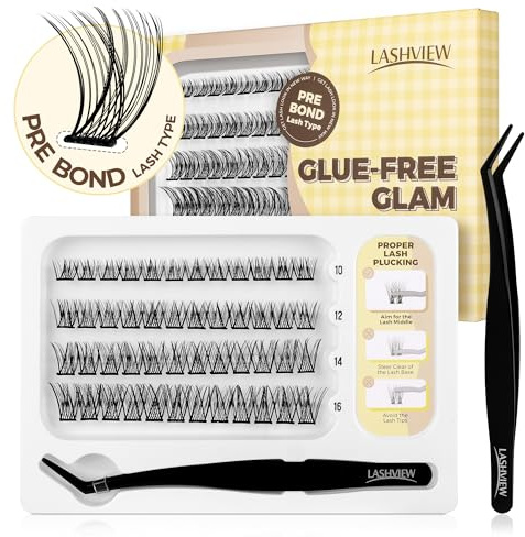 LASHVIEW Selbstklebende Wimpern Press-on Wimpern 10-16mm Einzelne Wimpern Verlängerungs Set Mit Wimpern Pinzette, Kein Kleber Erforderlich Natürlich Selbstklebende DIY Verlängerungs Set (40PC)