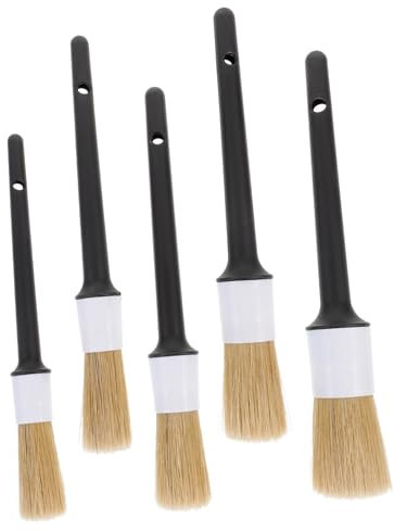FRCOLOR 5pcs Bristle Cleaning Brush Set Round Tip Industrial Brushes Wood Handle Secure Grip for Car and Paint Cleaning