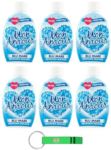 Confezione da 6 pezzi Paglieri Mon Amour Blu Mare Profuma Bucato, profumo di bucato, 220 ml + portachiavi Beni Culinari
