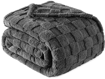Exclusivo Mezcla Kuscheldecke Flauschig 150x200 cm Fleecedecke Sofadecke | Weich, Leicht, Atmungsaktiv, Karierte Decke, Bett, Sofa, kuschelig, Wohndecke, Bettüberwurf, alle Jahreszeiten, Dunkelgrau