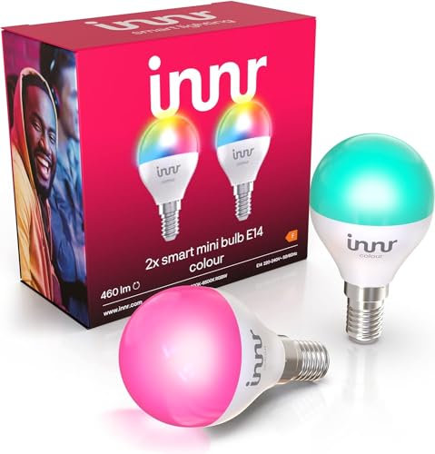 innr Zigbee Smart Lampe E14 Mini, funktioniert mit Alexa und Hue* (Bridge erforderlich), White & Color, 16 Millionen Farben, Glühbirne E14 Dimmbar, Smart Home Lampe, 2-Pack