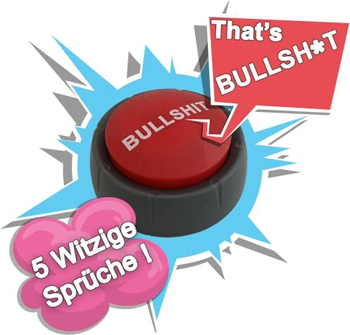 Generisch Bullshit Button - Scherzartikel für Büro, Arbeit und Zuhause - 5 Soundeffekte, Lichteffekte, Batterien inklusive - Ab 1 Spieler, Unisex, Rot und Dunkelgrau, 9 x 4 cm