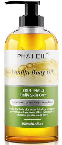 Vanilla Reverie Body Oil 260ML – Body Massage Oil for Skin Moisturizing & Hair Care, Natural Essential Oils with Vanilla, Sweet Orange, Juniper Berry & Thyme, Enhances Elasticity & Tone