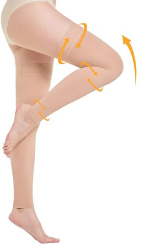 20-30 mmHg Medizinische Kompressionsstrümpfe Damen & Herren Klasse 2, Zehe Lang Stützstrümpfe Thrombosestrümpfe mit Silikonband für Krampfadern Ödeme Flug (Beige, XL)
