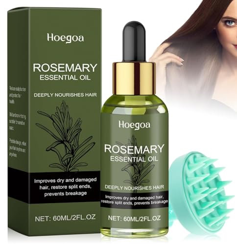 Huile de Romarin pour Cheveux 60ml avec Masseur du Cuir Chevelu 100% Pure Huile Essentielle Romarin Huile Capillaire Tonique au Romarin pour Soin du Cuir Chevelu Cuir Chevelu Sec