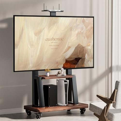 Carrito de TV Móvil con Estante de Almacenamiento de 2 Capas, Soporte de TV Portátil para Televisores de Pantalla Plana / Curva, Soporte de TV Rodante de Altura Ajustable, para Sala de Estar Oficina H
