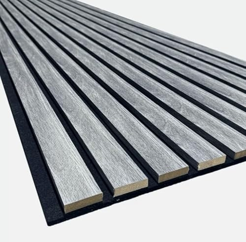 Premium Wide Slat Acoustic Wall Panelling 2400mm x 600mm Decorative 3D (Smoked Grey (Black Felt))