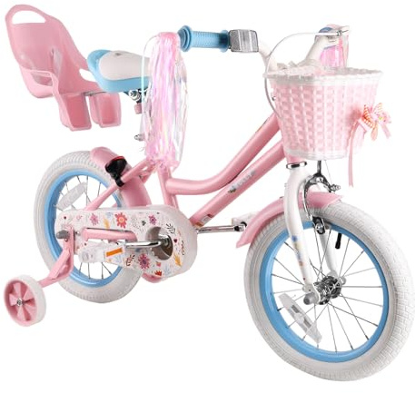 RULLY Bicicletta da 18 Daisy per bambina dai 5 ai 9 anni - Bicicletta per bambini con ruote, pedali e cestino - Colore rosa