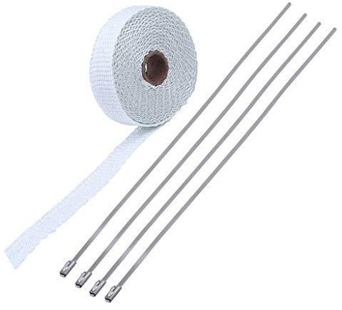 Bande Thermique Echappement Ruban isolant modifié de moto Nouveau 2.5cm de 5 m de 5 m d'échappement d'en-tête d'échappement d'échappement de tuyau d'échappement + 4 ties Ruban Isolant Thermique(F)