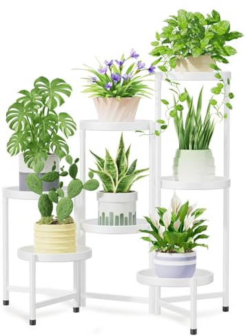 iDavosic.ly Pflanzenständer Blumenständer Metall Groß, 7 Etagen, Weiß | Faltbare Blumenregal pflanzenregal für Indoor Outdoor; Innen Plant Stand Shelf für Wohnzimmer Balkon Terrasse und Garten